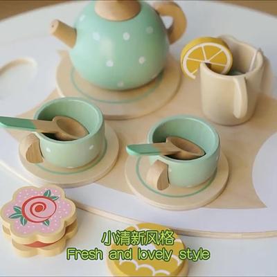 Early Childhood Simulation Children's Play Afternoon Tea Dessert Cake Sale Tea Pot Cup Tea Set Suit Wooden Toys