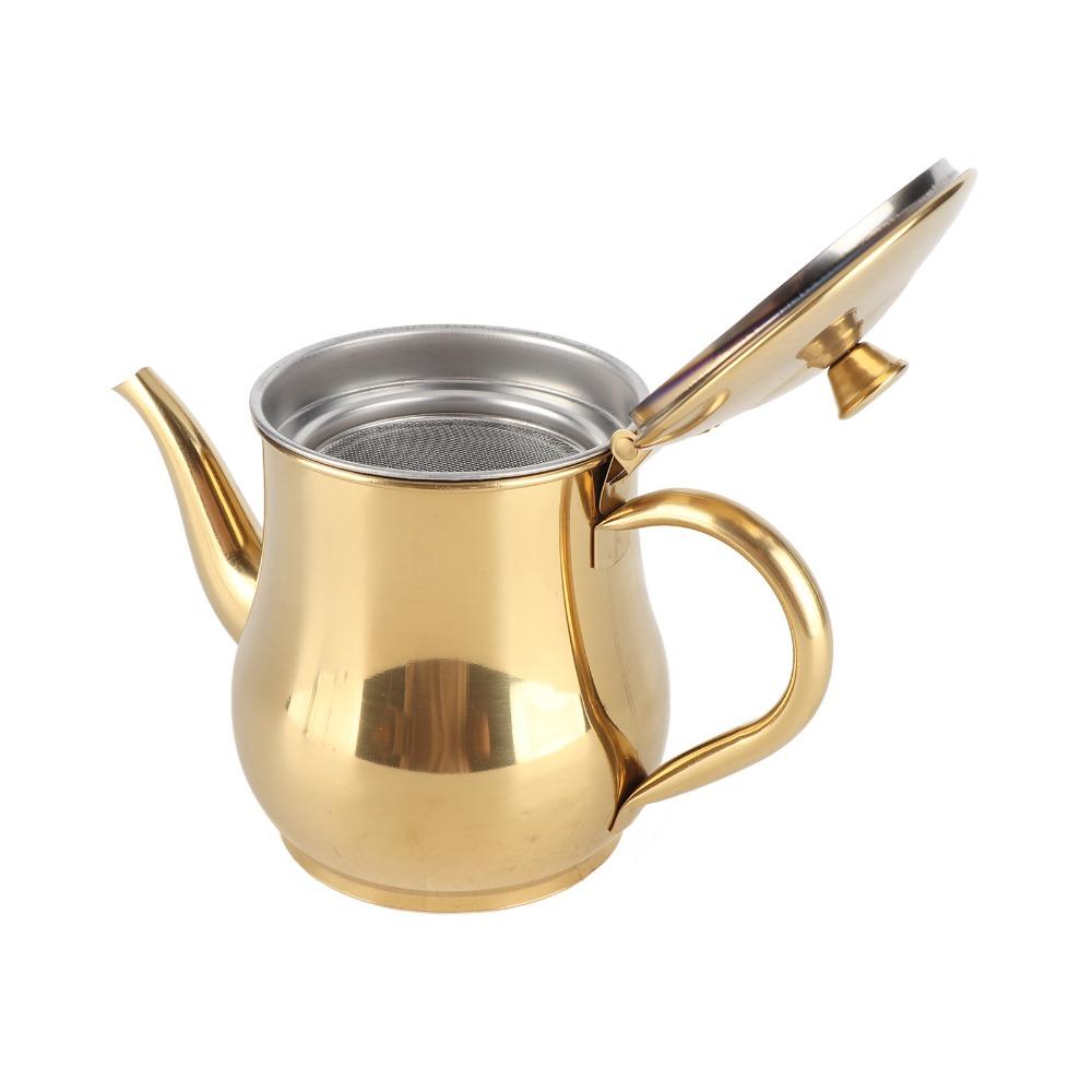500ml Capacity Coffee Tea Kettle Mesh Filter Stainless Steel Stainless Steel Tea Pot Gold Tea Pot with Filter Kitchen Use