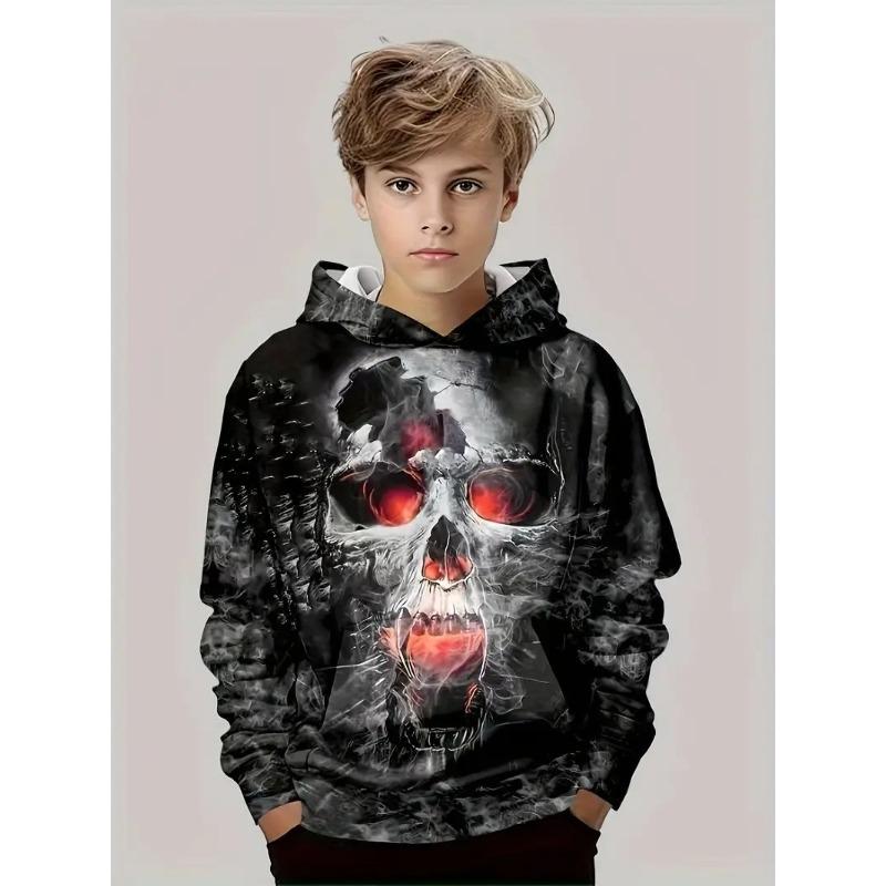 Autumn 3D Skull Printed Hoodies Fashionable Casual Sports Long Sleeved Children's Boy Hooded Sweatshirts