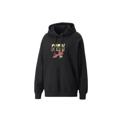 Puma Downtown Eco-Friendly Serie FW22 Übergroßer Grafik-Hoodie mit Buchstabenprint und Kordelzug Damen-Hoodie Schwarz 537633-01