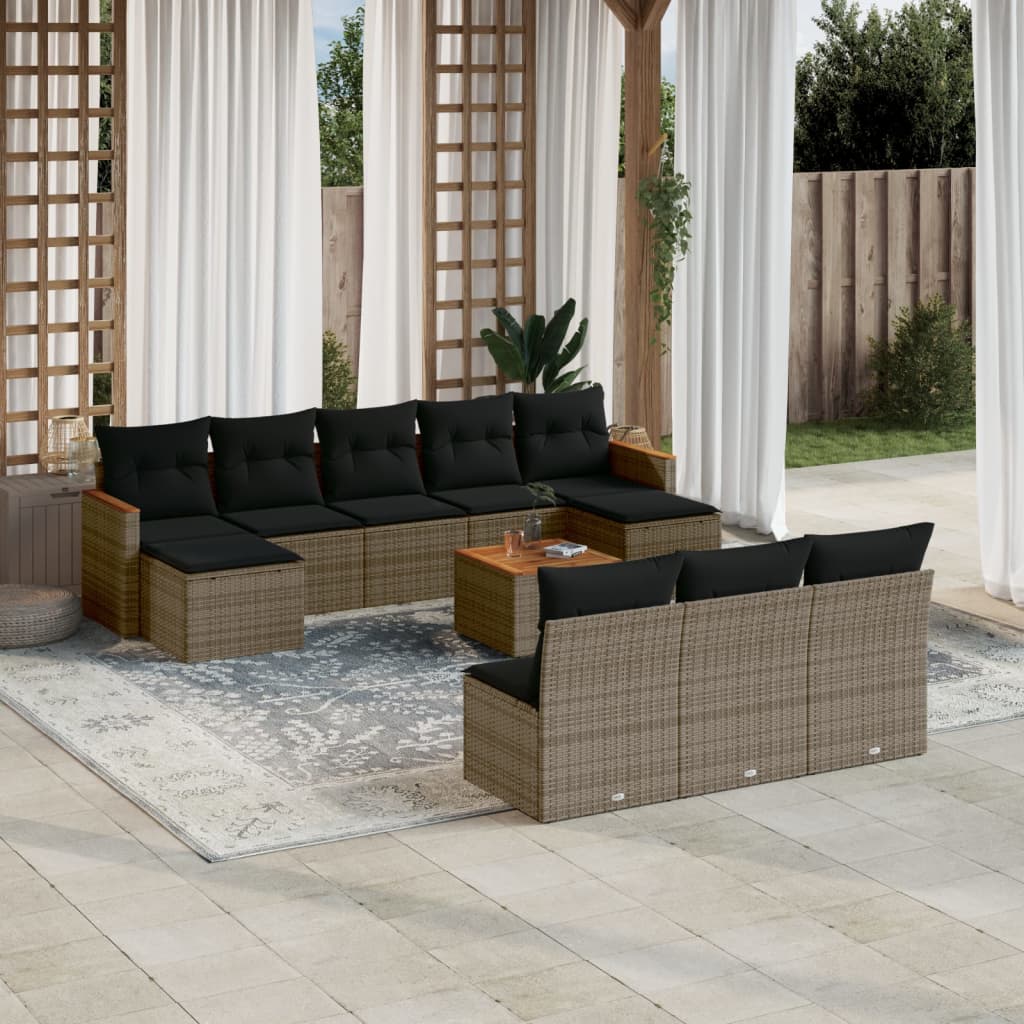 11 piece Garden Sofa Set with Cushions Grey Poly Rattan