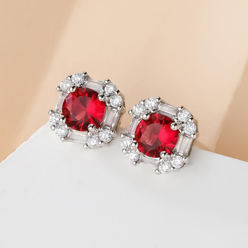 GemChic Women's New Sparkling Classic Block Crystal Rhinestone Pendant Necklace Earrings Ring Three Piece Set Birthday Christmas Jewelry Gift