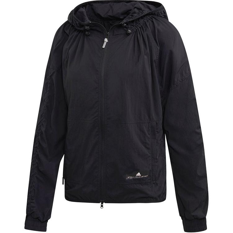 

Adidas Hooded Windbreaker Solid Color Zip Long Sleeve Jacket Women Jackets Black EB4063 XS