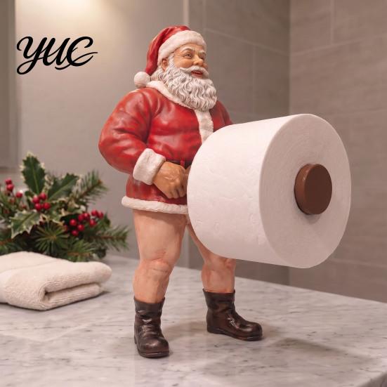 Christmas Kitchen Counter Decor Naughty Santa Toilet Paper Holder, Funny Character Design Holiday Stand Towel Stand, Stable Base Decorative Organizer