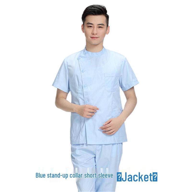 Tandvårdsarbetskläder: Unisex Tvådelat Set med Ståkrage, Sidoknäppning och Vit Rock med Lång/Kort Ärm