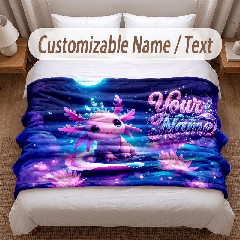 Axolotl Theme Soft Blanket Personalized Custom Name Text Print Warm Blanket Home Sofa Bedroom Decor