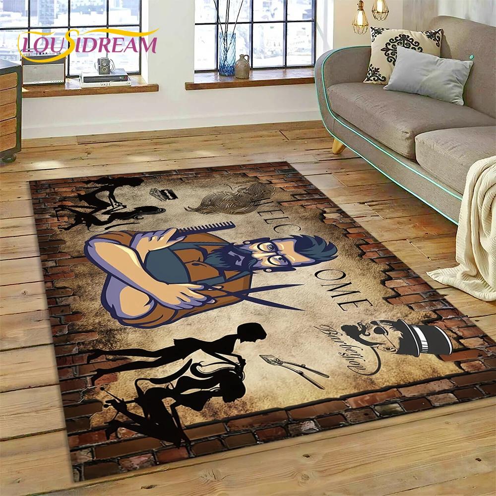 Mode Friseursalon Logo Schädel Vintage Teppich Teppich für Schlafzimmer Wohnzimmer Zuhause Sofa Dekoration, Kinderspiel Große Deko Bodenmatte
