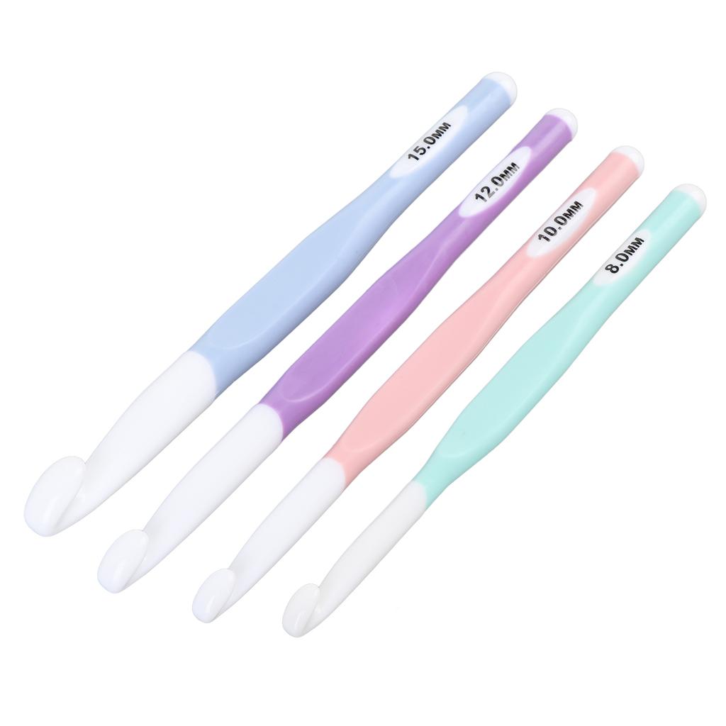 4 Pcs Crochet Hook Set 8mm 10mm 12mm 15mm ABS TPR Ergonomic Handle Crochet Hooks for Carpet Rug