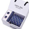 Gift Box Men'S Tie Five-Piece Set, Formal Business 7.5Cm Striped Blue And Black Tie Wedding Groom