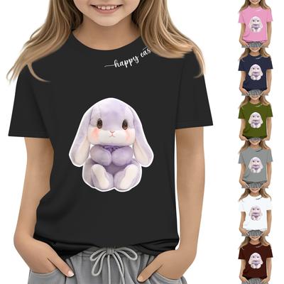 Barnmode Casual Kortärmad Påskhare Tryckt Rundhals Kortärmad T-shirt Topp