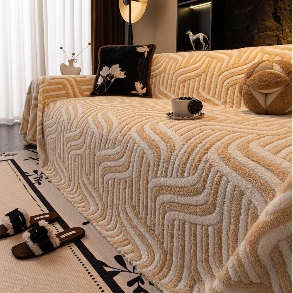 Winter Thicken Fleece Warm Cat Scratch Resistant Mid-Century Style Full Coverage Sofa Throw Cover Cushion Home Decor Mats