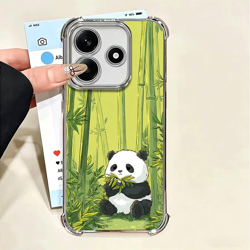 Cute Cartoon Panda Plating Phone Case For Xiaomi Poco X5 X6 X7 X8 Pro Max F8 Ultra F7 M8 M7 M5S Redmi 15C 15 14C 13C 13 X3 12C F