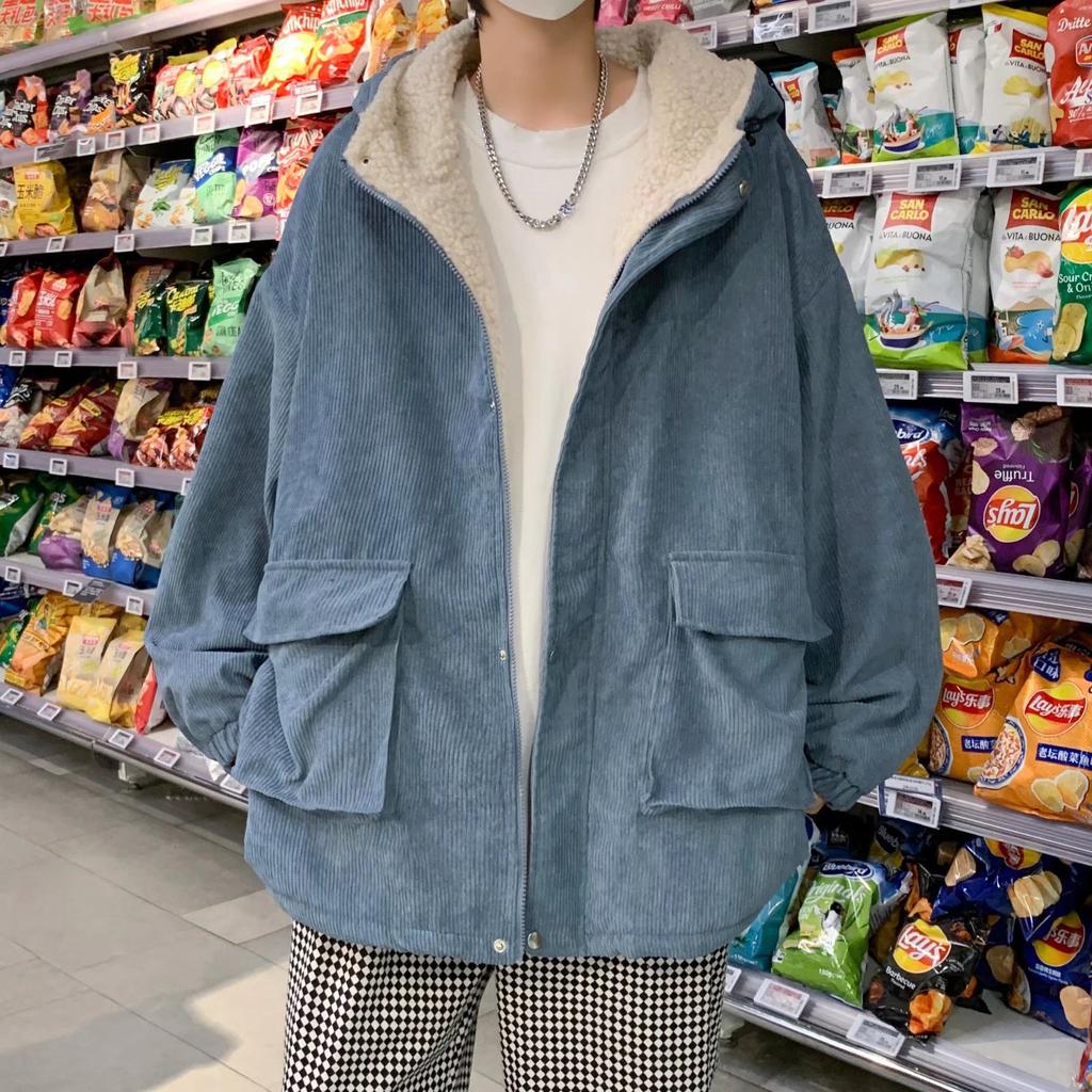 Men's Loose Plush Corduroy Jacket - Thick Lambswool Winter Coat, Korean Style Youth Trend