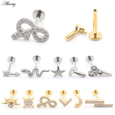 1PC Titanium Zeester Slang Schaar Hamer Maan Zirkoon Labret Lip Stud Ring Oor Tragus Kraakbeen Oorbellen Body Piercing Sieraden