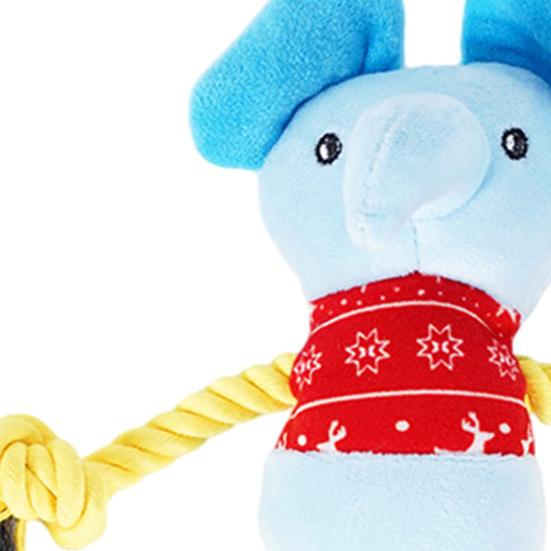 Stuffed Elephant Dog Toy with Rope Arm Squeaky Plush Animal Dog Chew Toy Interactive Tug-of-War Toy for Dogs Teeth Cleaning Puppy Teething