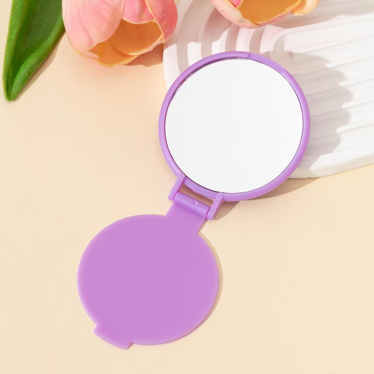 In-Stock Portable Round Folding Makeup Mirror - Single-Sided, Compact and Lightweight for Travel. фиолетовый