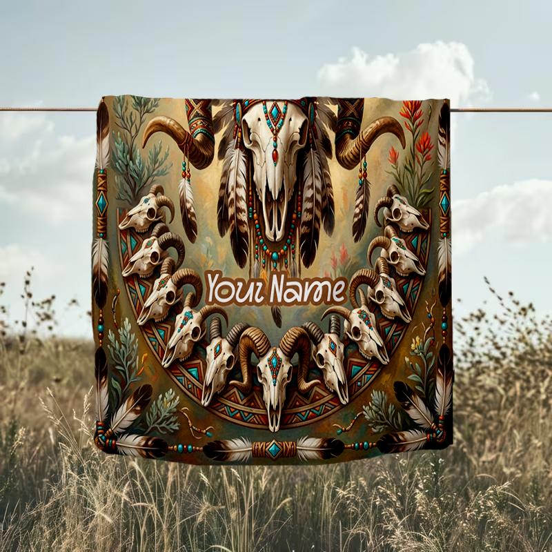 1PC Custom Name Native American Spirit Flannel Blanket Versatile,all-season Throw Suitable for the Living Room,bedroom,camping,travel,and Gift