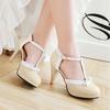 Fashion Women's T Strap High Heels Round Toe Heel Pumps Women Platform Pumps Bow Party Wedding Shoes Chaussures De Femme Size 33-48