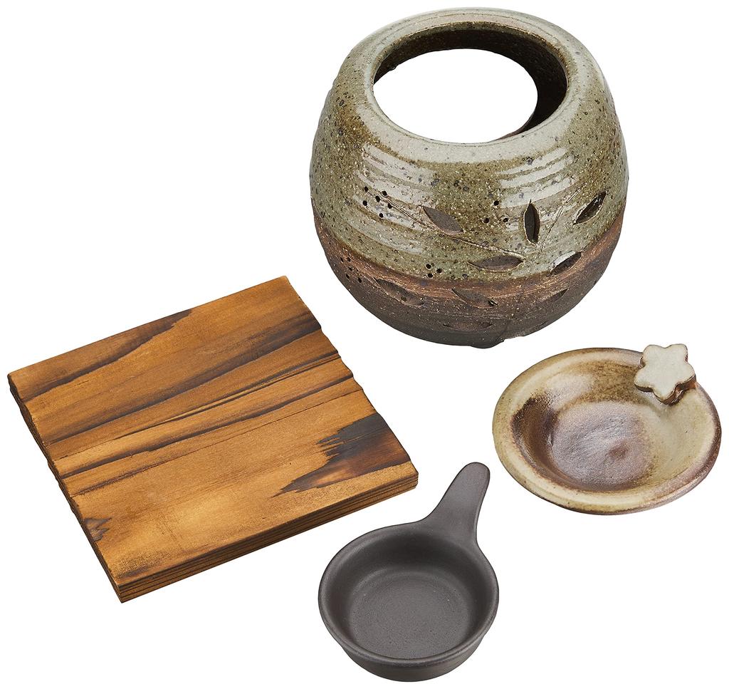 Yamashita Kogei Tokoname Ware Stone Dragon Green Gray Glaze Flower Tea Incense Burner with Plate, 10.5 X 11 X 11 Cm, 13045750