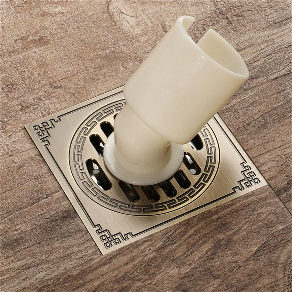 Antique Floor Drains 10x10cm Brass Shower Floor Drain Bathroom Deodorant Euro Square Floor Drain Strainer Cover Grate Waste