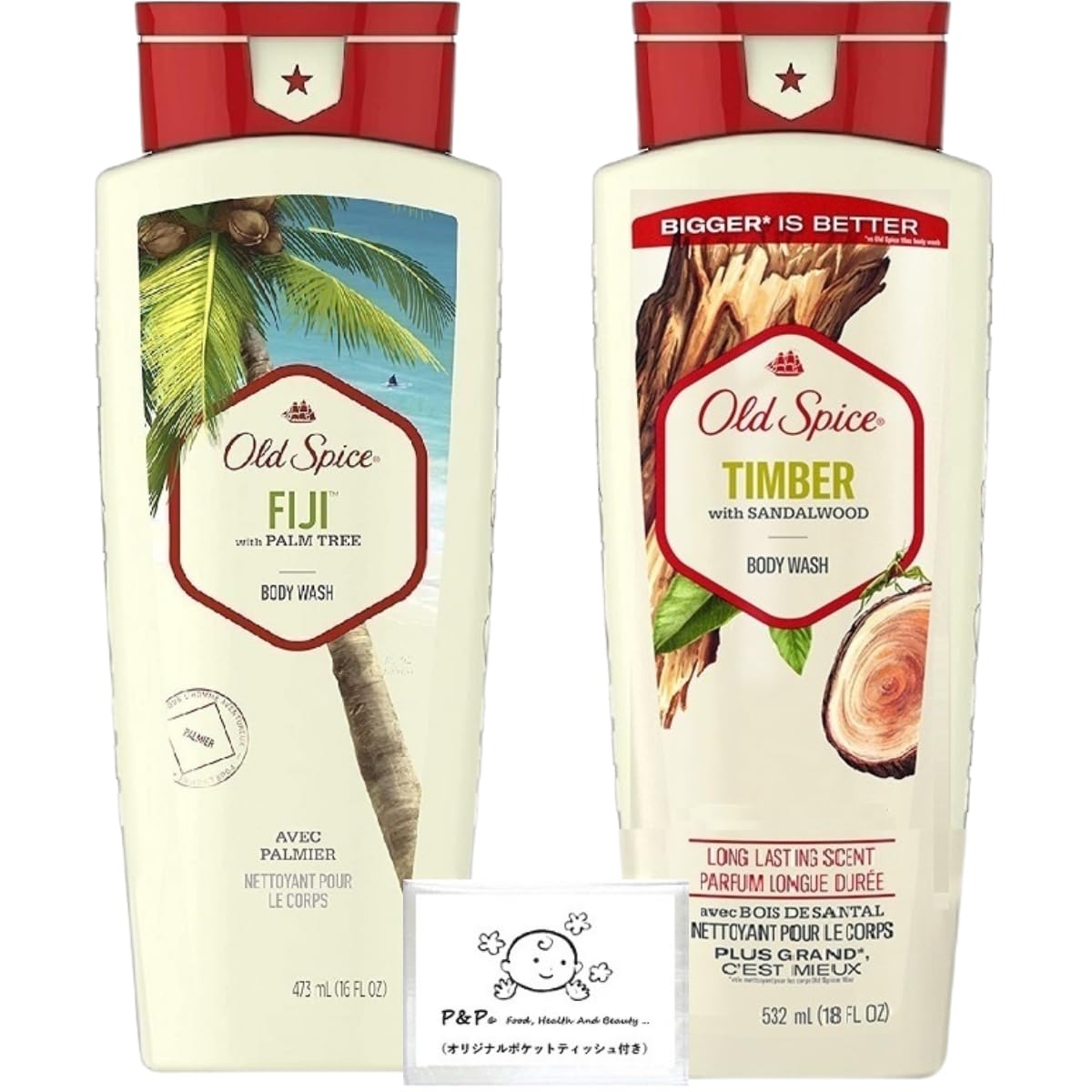 [2-Piece Set] Old Spice Body Wash Fiji 473ml + Timber with Sandalwood 532ml (Official Import) with Bonus Item