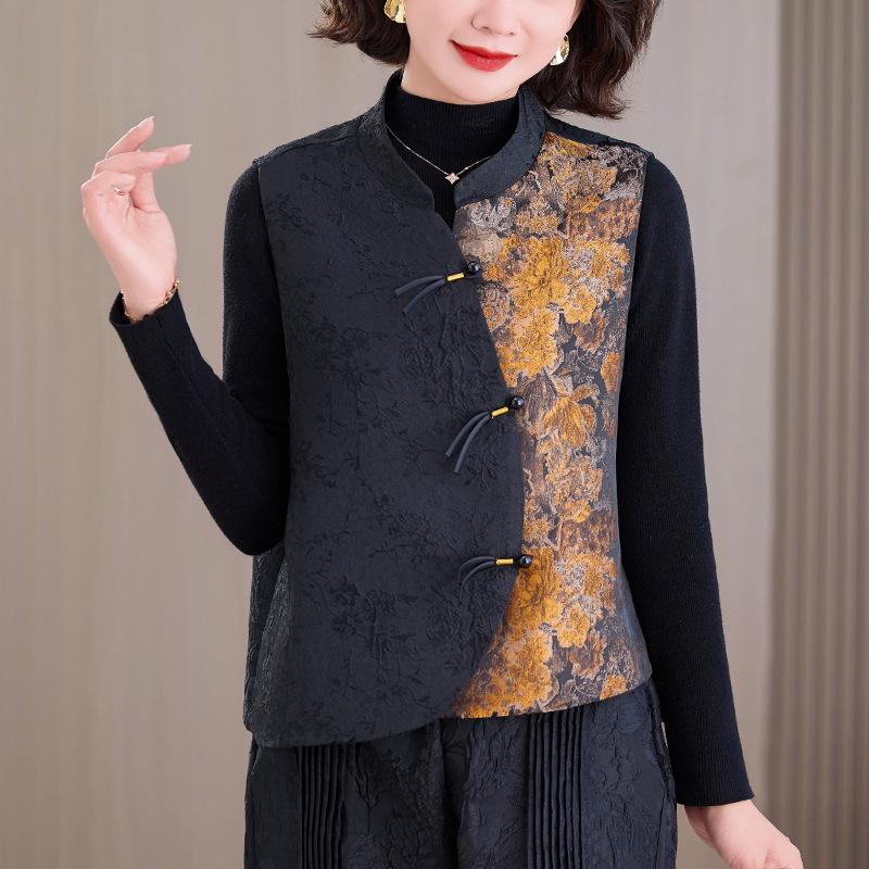 

2025 Stylish Chinese National Style Jacquard Vest & Wide-Leg Pants Set M