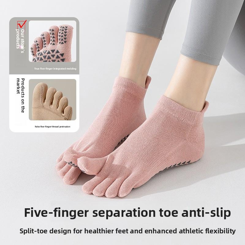 Five-finger Yoga Socks - Pure Cotton Women's Anti-slip Adult Exercise, Pilates Fitness Floor Toe-split Short Socks