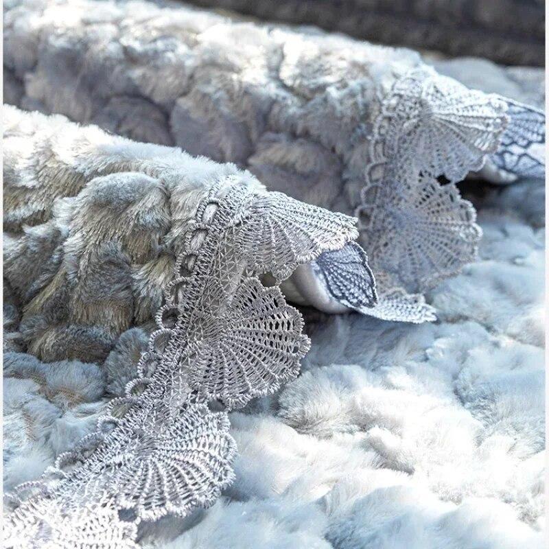 Solid Retro Rose Velvet Sofa Mat European Lace Trimmed Plush Sofa Cushion Leather Sofa Anti Slip Cover Dust Cover Cloth