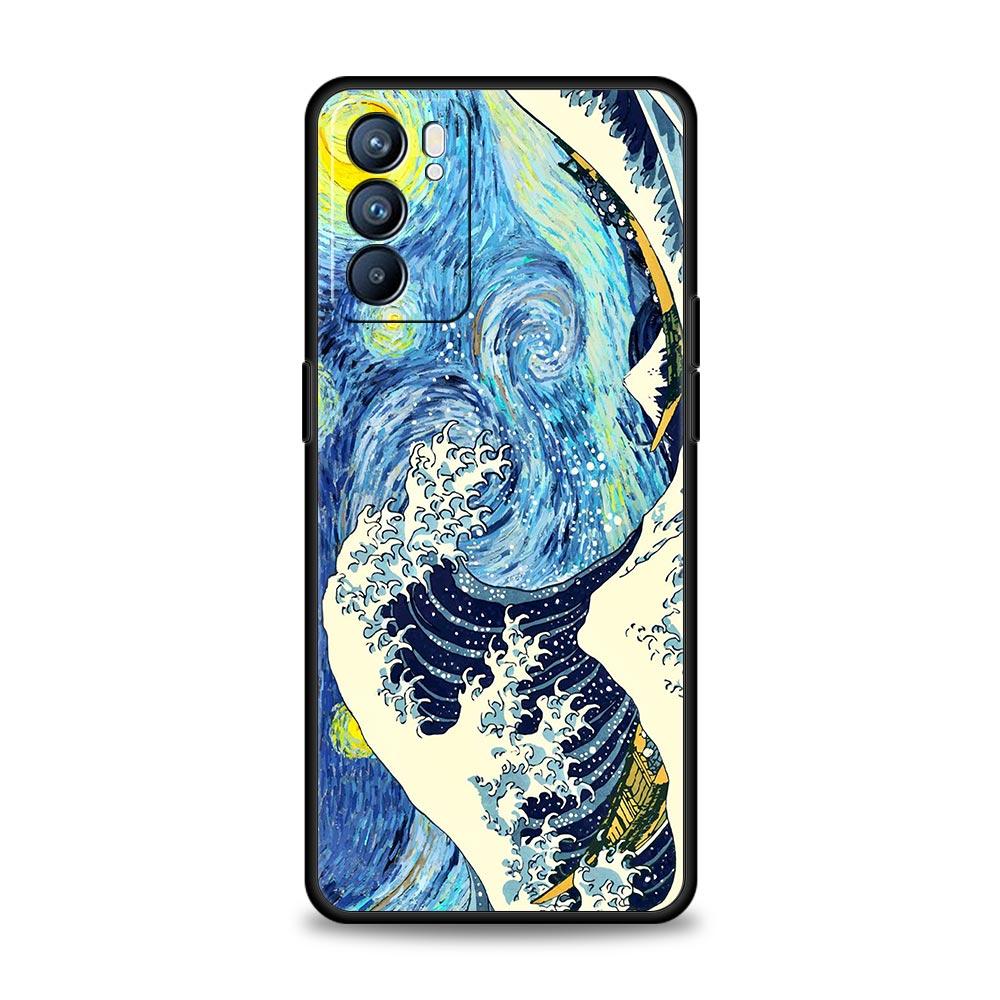 Goldene Große Welle von Kanagawa Surf Handyhülle Für Oppo Find X5 A54 A53 A52 A9 2020 A15 A95 A16 A76 A74 Reno7 SE Reno6 Pro 5G Hülle