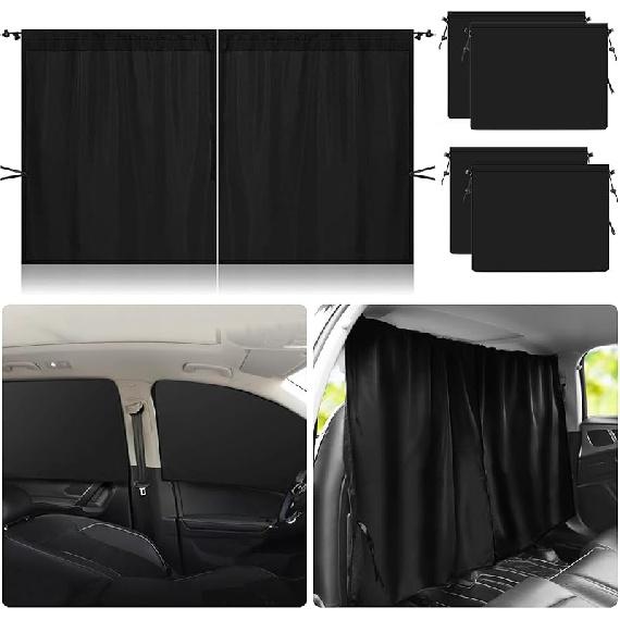 Set Of 3 Car Window Shades, 1 Rear Seat Divider Curtain & 2 Rear Side Window Sun Shades, 95% Light Blocking Car Window Covers Privacy Protection