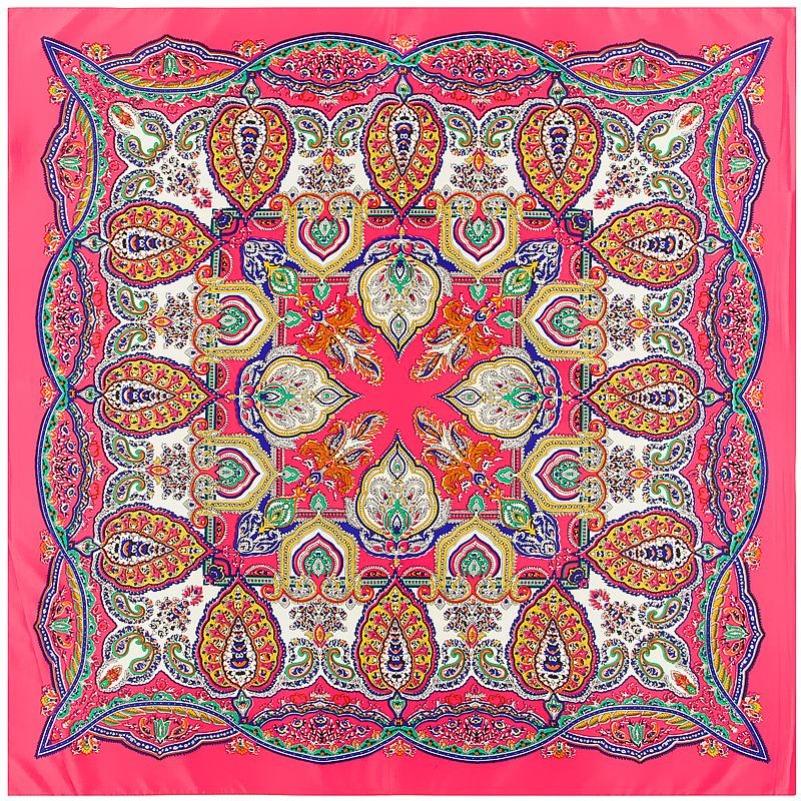 POBING Silk Scarf Luxury Brand Melt Chain Neckerchief Muslim Headscarf Square Scarves Lady Foulard Female Bandana 100*100CM