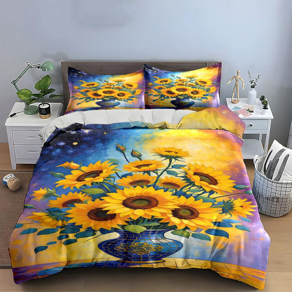 Sunflowers in mosaic vase. Bedding sets Duvet cover sets Duvet covers Pillowcases(1* Duvet Cover 2* Pillowcases without duvet insert)