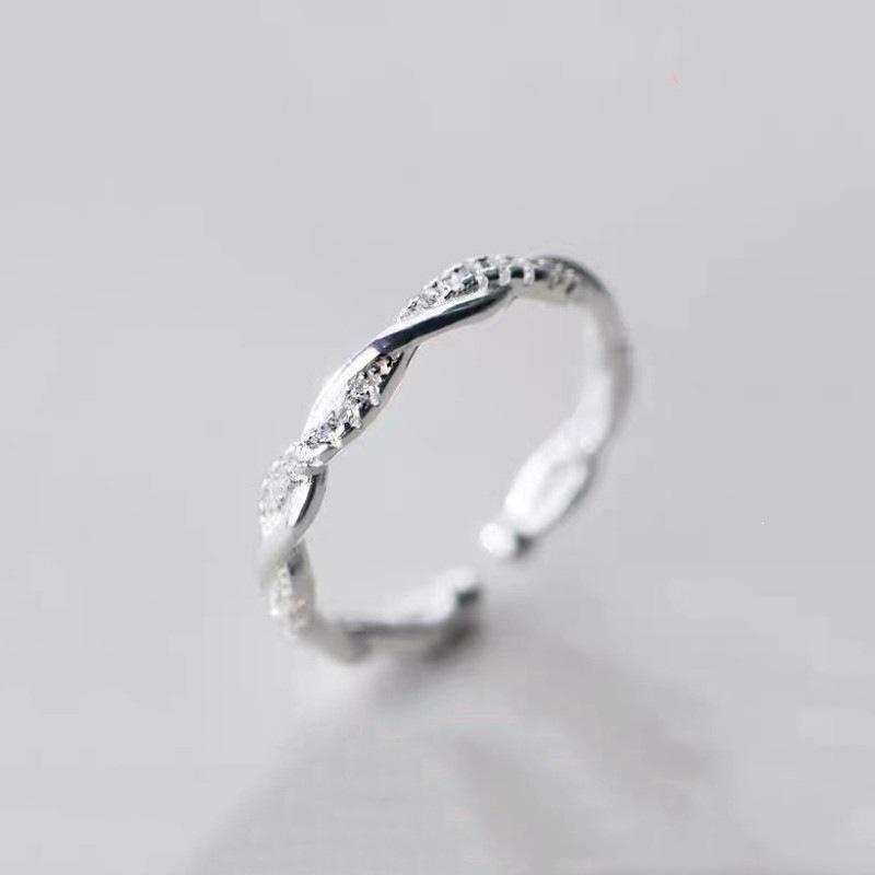 925 Silver Women's Korean Rhinestone Twist Ring, Adjustable, Simple and Stylish, Perfect Gift