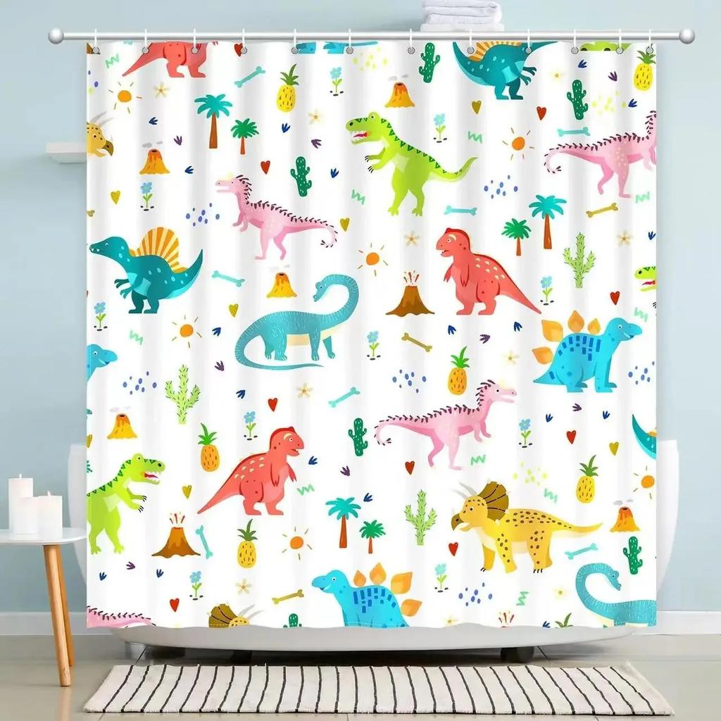 Colorful Cartoons Fish Shark Shower Curtains Ocean Life Children's Bathroom Home Decor Cloth Curtain Set Waterproof Bath Screens