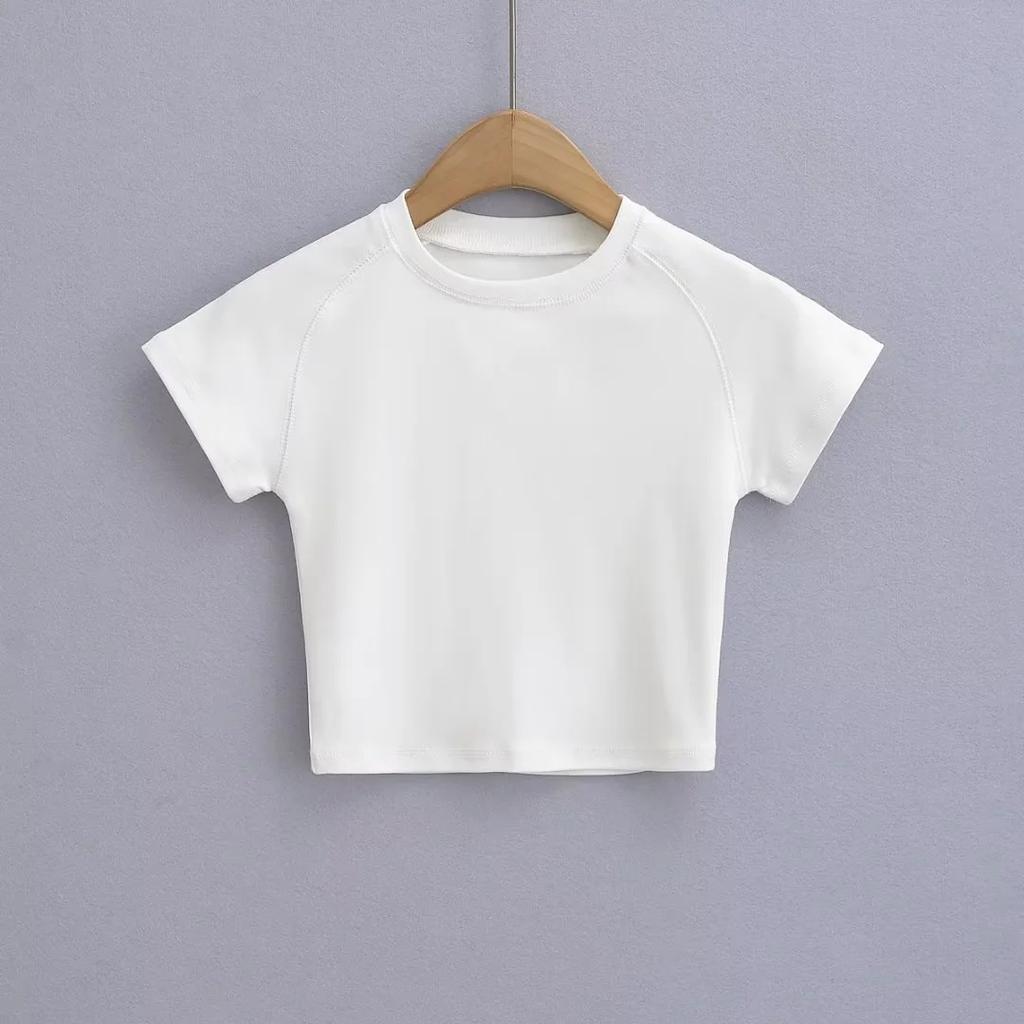 Small Round Neck Exposed Navel Tight Short Sleeved European And American Style Women'S Clothing New Solid Color T-Shirt Spicy Girl Tight Top