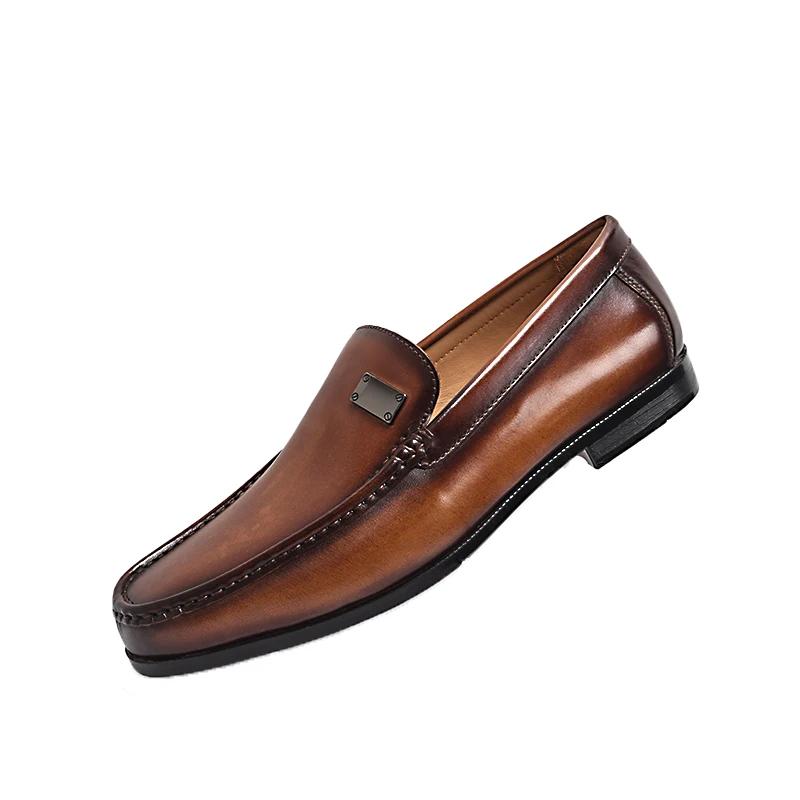 Fashion Men's Italian Handmade Genuine Leather Slip-On Loafers Business Casual Pointed Toe Shoes