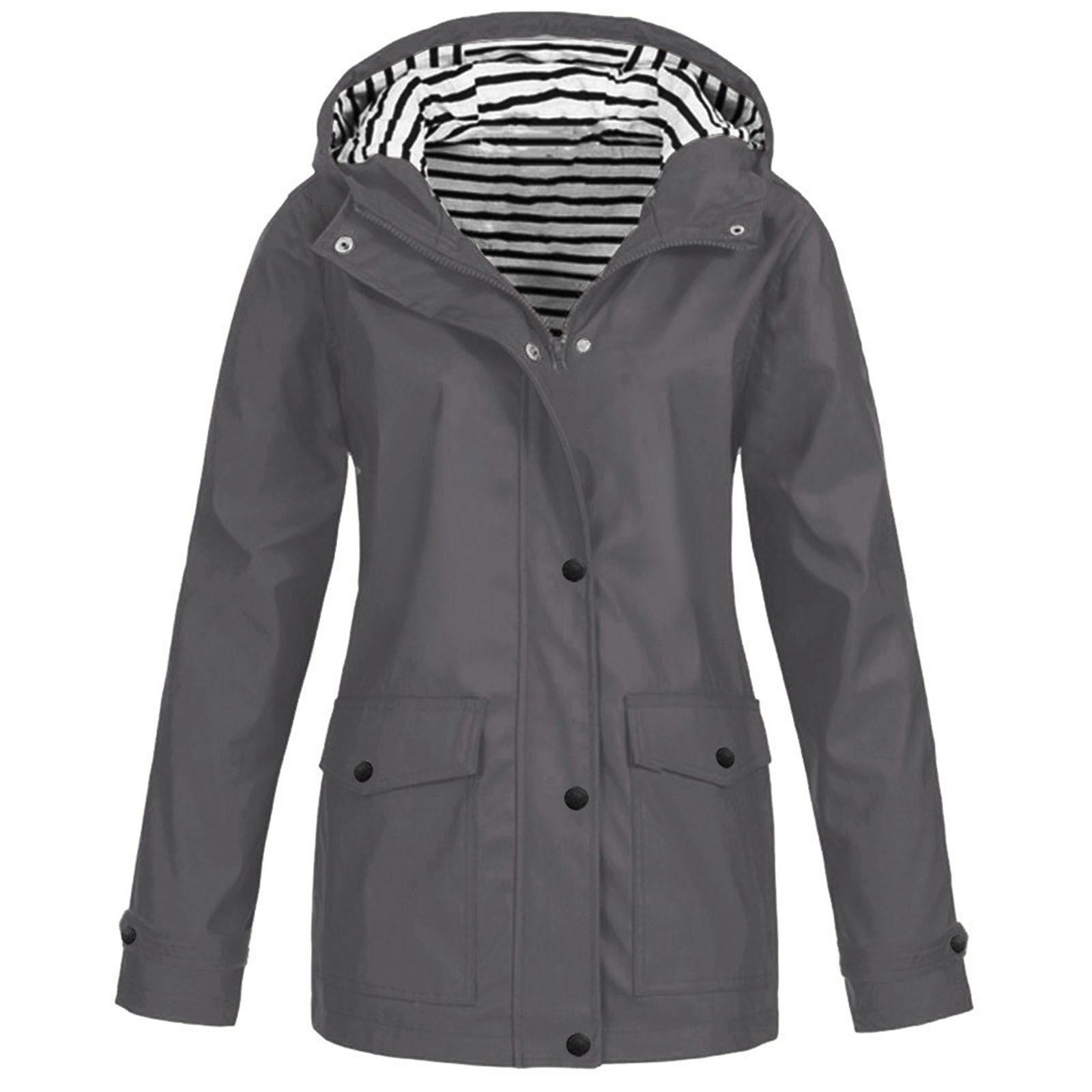 

Women Rain Jacket Outdoor Plus Size Hooded Raincoat Windproof XXXXXL