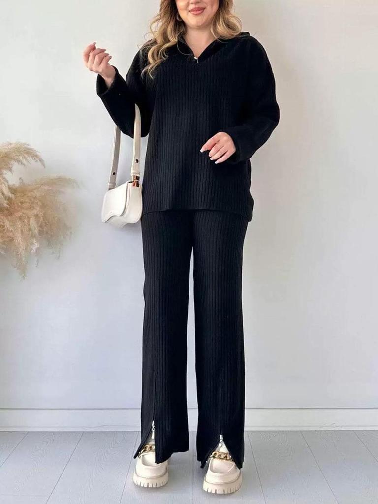 2025 European & American Fall Ribbed Knit Zipper Homewear Two-Piece Set
