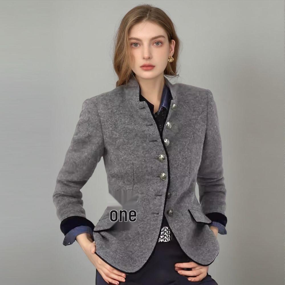 Evropský & Americký Retro Barevný Blok Víceknoflíkový Dámský Vlněný Kabát - Podzimní/Zimní Kolekce