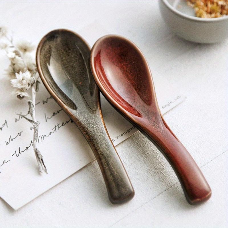 Japanese-Style Kiln-Changed Spoons, Rice/Soup/Porridge/Dessert Spoons, Household & Restaurant Use Curved Soup Spoons