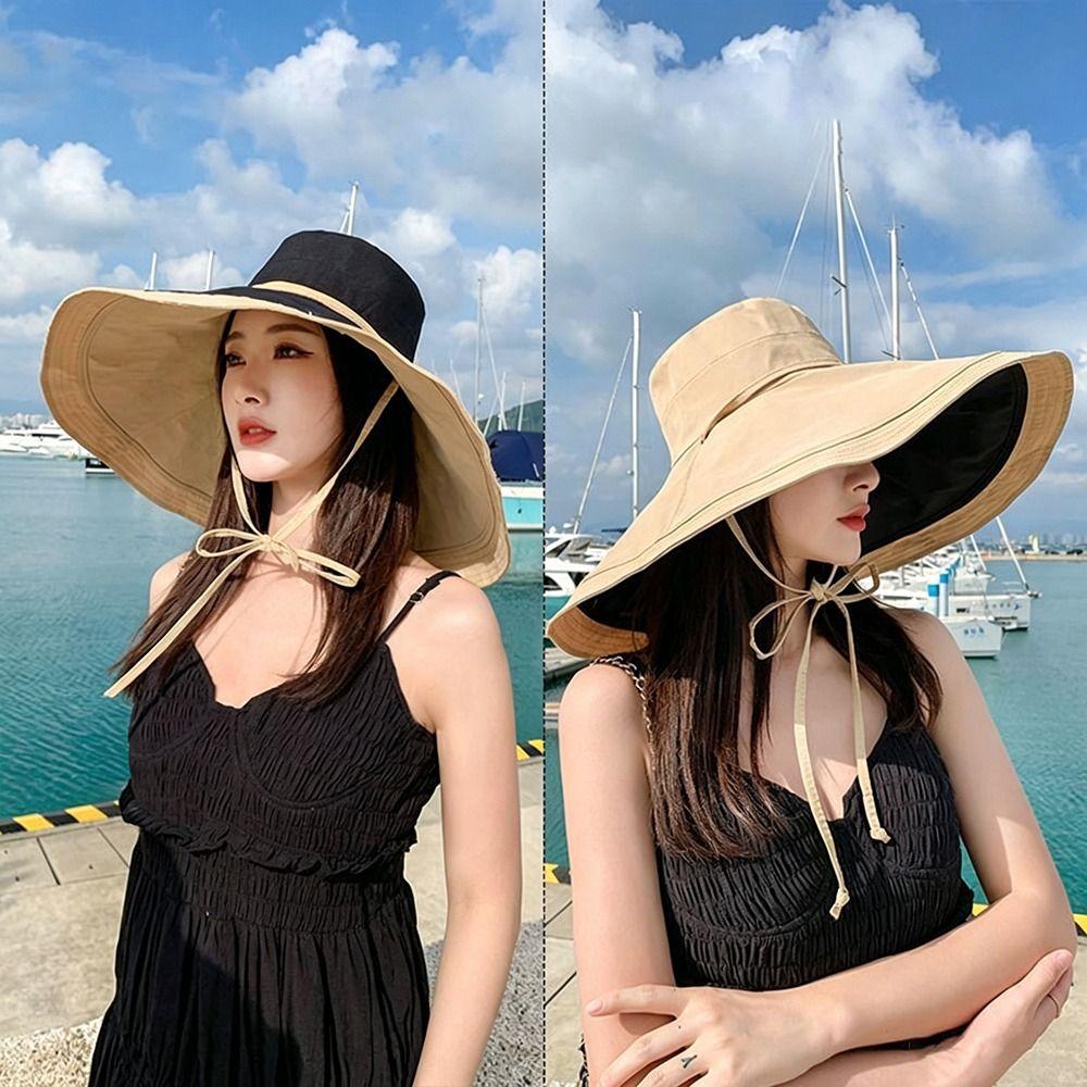 Foldable Fisherman Hat Double-Sided Bucket Hat Casual Women's Beach Hat  Outdoor