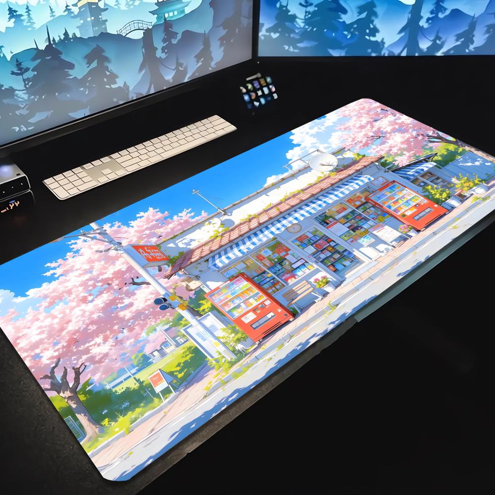 Kiosk-Muster XXL Gaming-Mauspad, Rutschfeste Schreibtischmatte mit genähten Kanten, Tastaturmatte, Computerzubehör für PC-Gamer