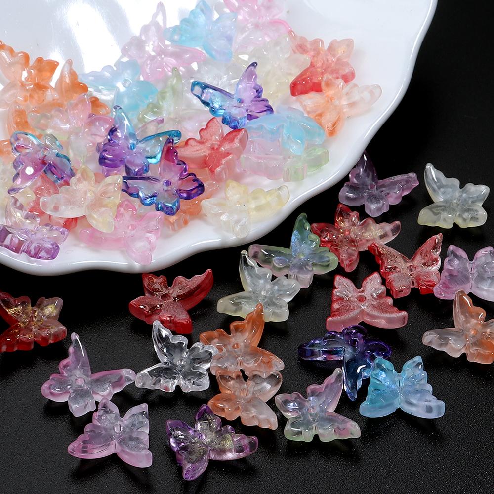 50Pcs Butterfly Glazed Glass Beads Gradient Color Mini Lampwork Beads for DIY Bracelet Necklace Manicure Jewelry Hair Accessorie
