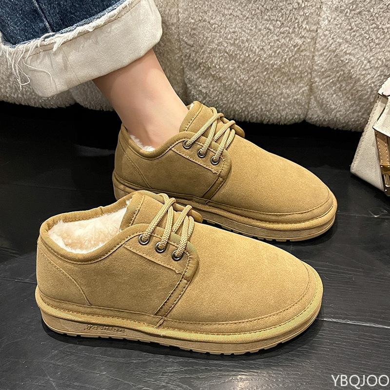 Fashion Winter flat cotton shoes women's shoes round toe lace up minimalist versatile snow cotton retro comfortable snow boots
