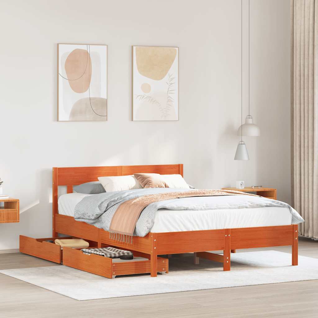 Vidaxl Bed Frame Without Mattress, Waxed Brown, 160X200 Cm, Solid Pine