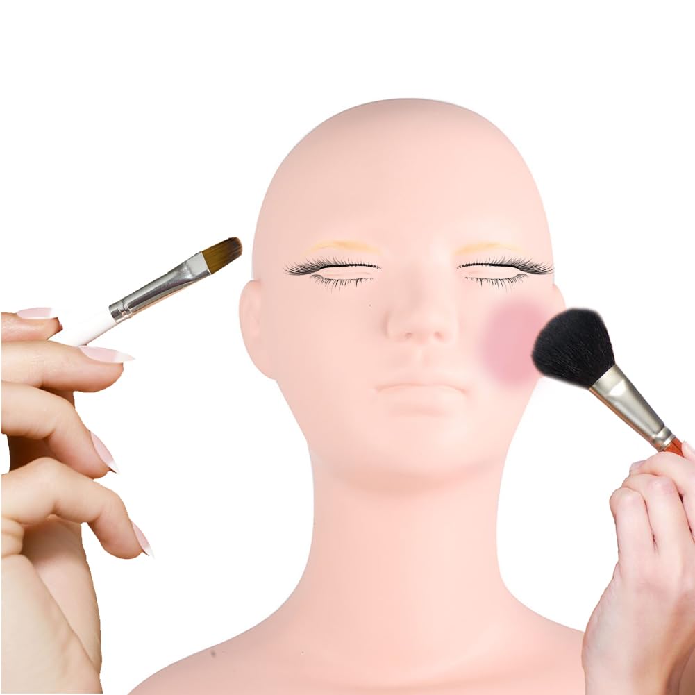 Multi Function Makeup Practice Model, Esthetics Soft Mannequin Head with Shoulders Massage Wig Hat Display Silicone PVC Skin Texture Facial