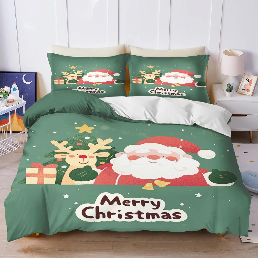 Gingerbread Man Santa Claus  Christmas Tree Reindeer Anime Printed Bedding Set Duvet Cover Queen Cotton Cute Cartoon Quilt Cover