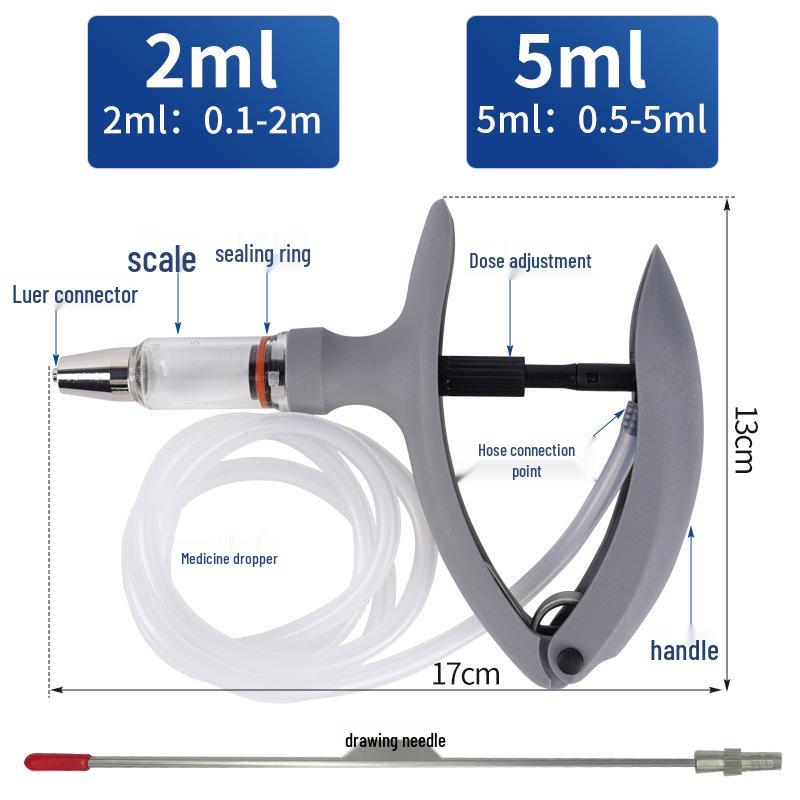 Veterinary Adjustable Catheter Injector for Livestock Vaccination (2/5ml)