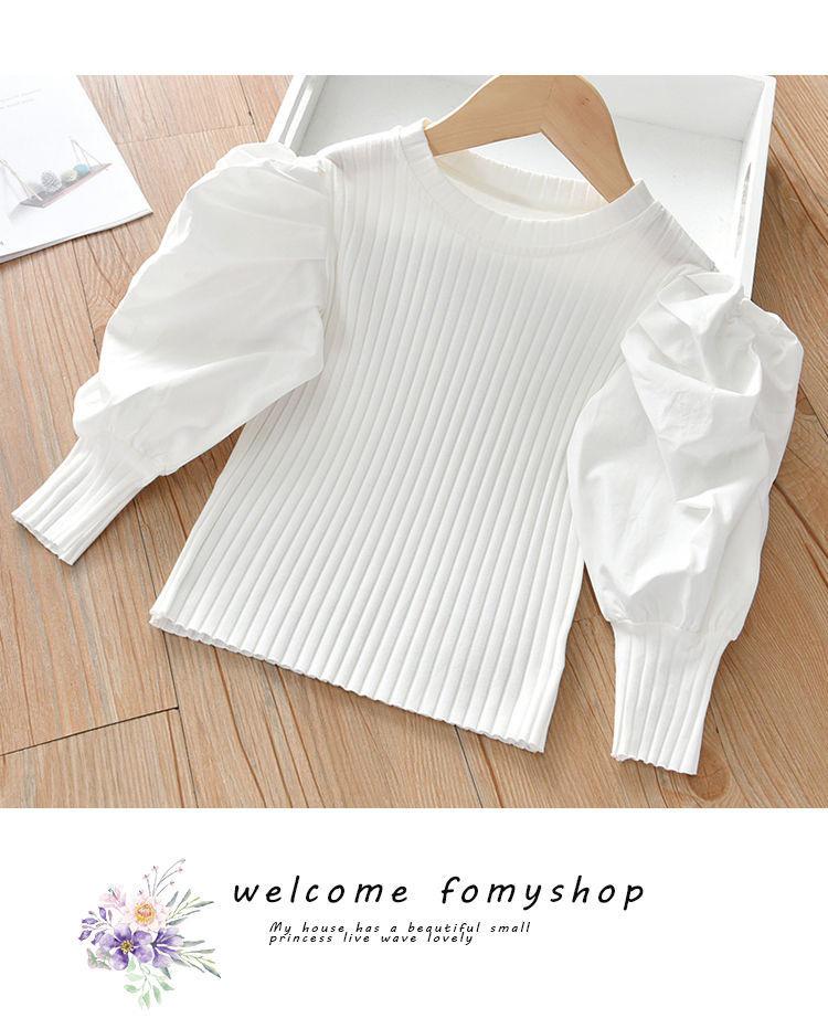 Girls' Puff Sleeve Ribbed Long-Sleeve Top - Casual Spring 2025