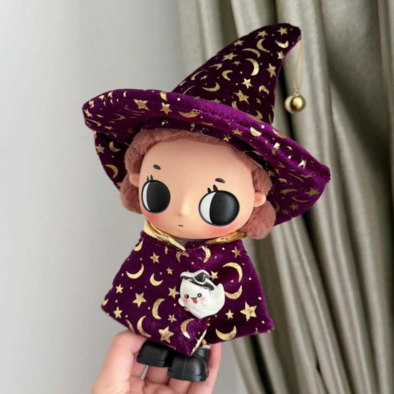 15cm Mini Doll Costume Set: Witch Hat Cloak Ghost Pin Labubu Dimoo Nyota Sp Collectible Figure